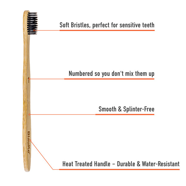 Bamboo Toothbrush Soft Bristle 4-Pack – Natural Soft Toothbrushes for Adults – Black Charcoal Toothbrushes Included – Eco Friendly Wooden Toothbrushes Soft Bris