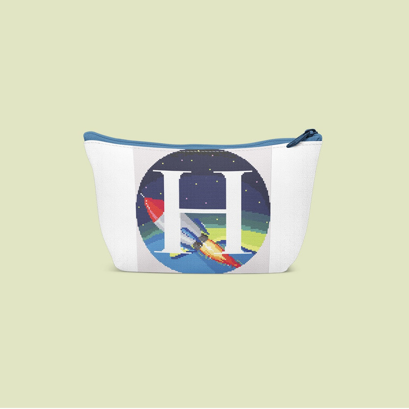 7 Letter H Space galaxy Monogram bright color modern style cross stitch digital pattern for home decor and gift.jpg