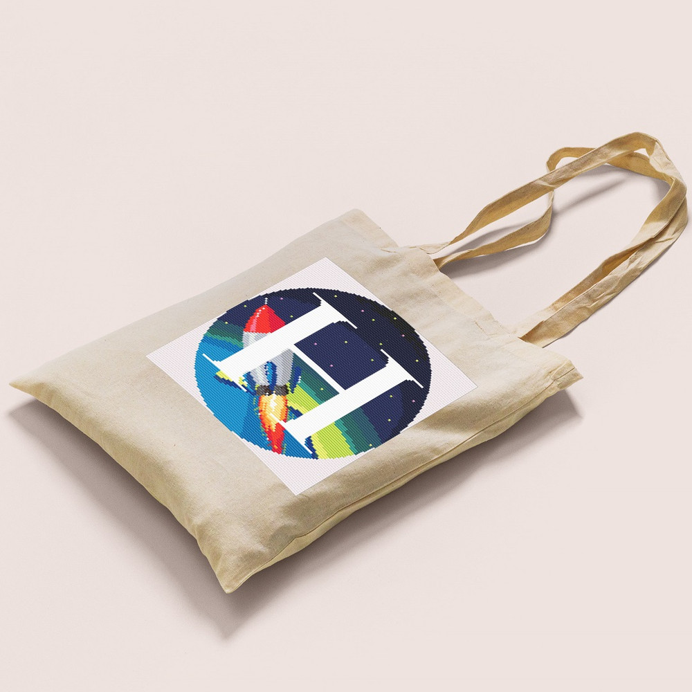 10 Letter H Space galaxy Monogram bright color modern style cross stitch digital pattern for home decor and gift.jpg
