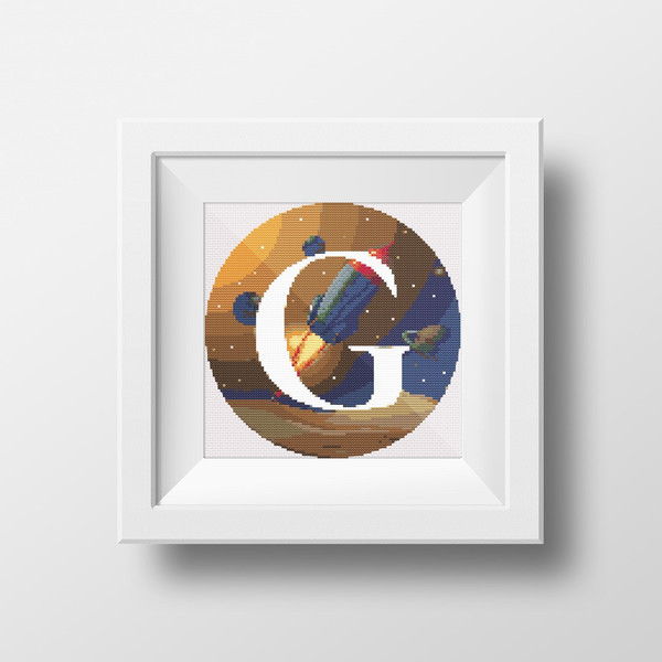 1 Letter G Space galaxy Monogram bright color modern style cross stitch digital pattern for home decor and gift.jpg