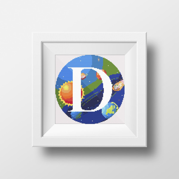 1 Letter D Space galaxy Monogram bright color modern style cross stitch digital pattern for home decor and gift.jpg