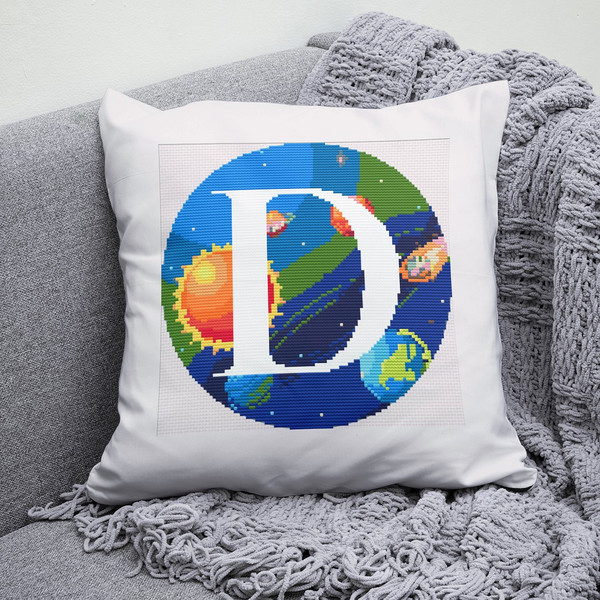 4 Letter D Space galaxy Monogram bright color modern style cross stitch digital pattern for home decor and gift.jpg