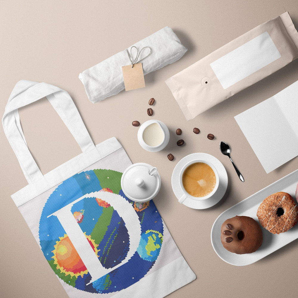 5 Letter D Space galaxy Monogram bright color modern style cross stitch digital pattern for home decor and gift.jpg