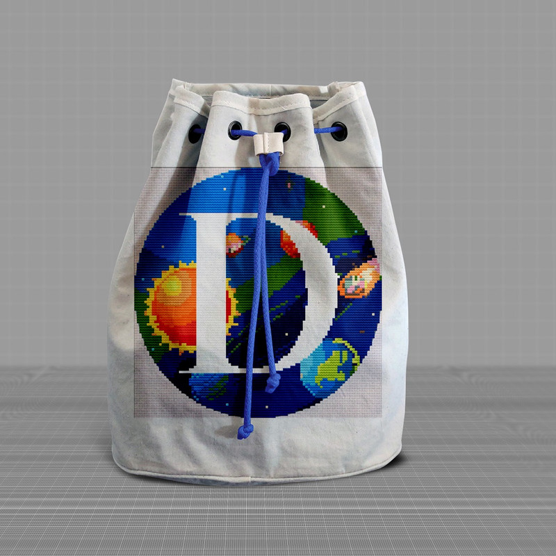 6 Letter D Space galaxy Monogram bright color modern style cross stitch digital pattern for home decor and gift.jpg