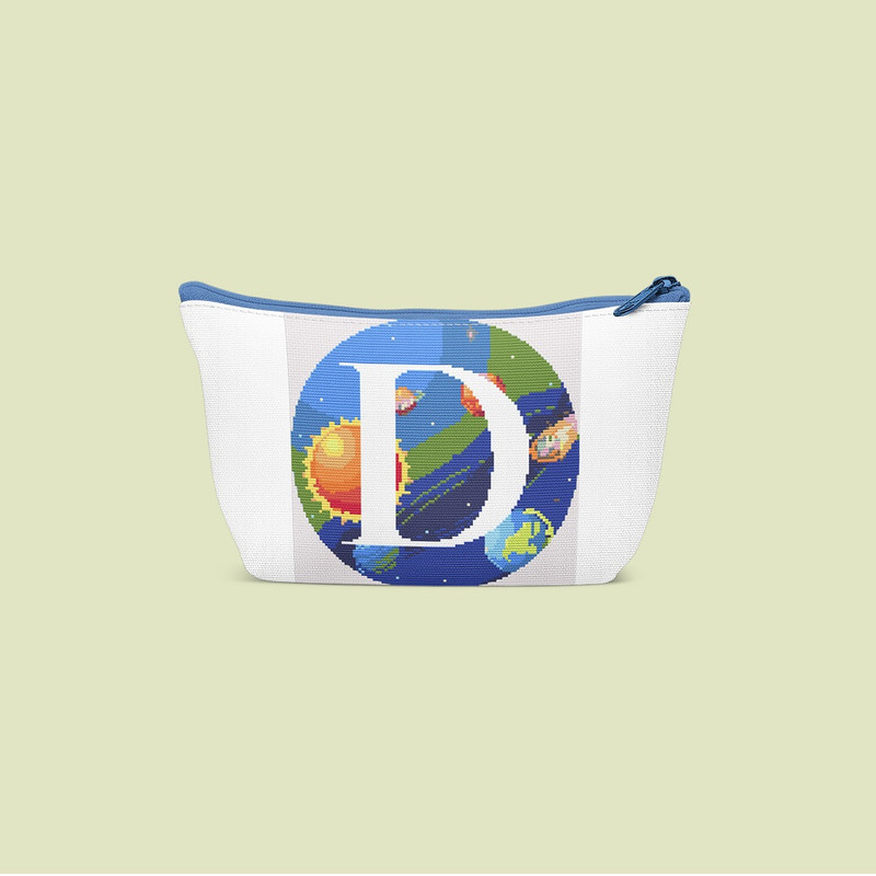 7 Letter D Space galaxy Monogram bright color modern style cross stitch digital pattern for home decor and gift.jpg