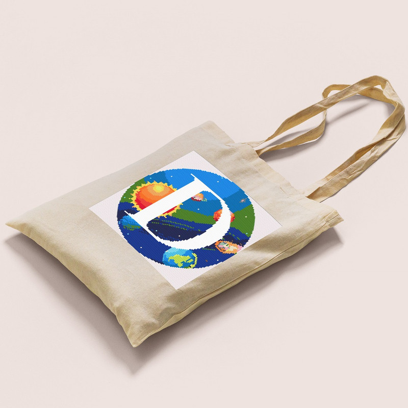 10 Letter D Space galaxy Monogram bright color modern style cross stitch digital pattern for home decor and gift.jpg