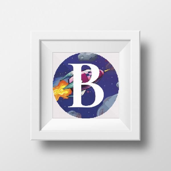 1 Letter B Space galaxy Monogram bright color modern style cross stitch digital pattern for home decor and gift.jpg