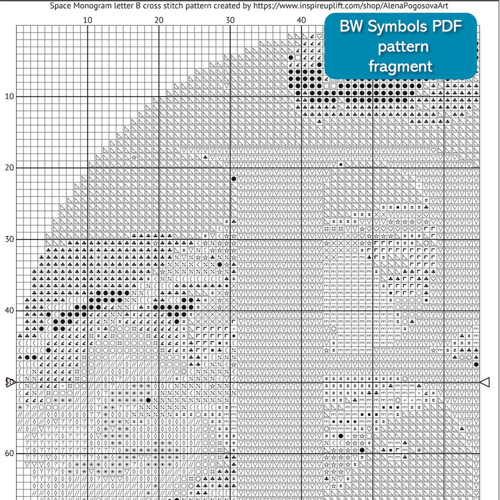 2 Letter B Space galaxy Monogram bright color modern style cross stitch digital pattern for home decor and gift.jpg