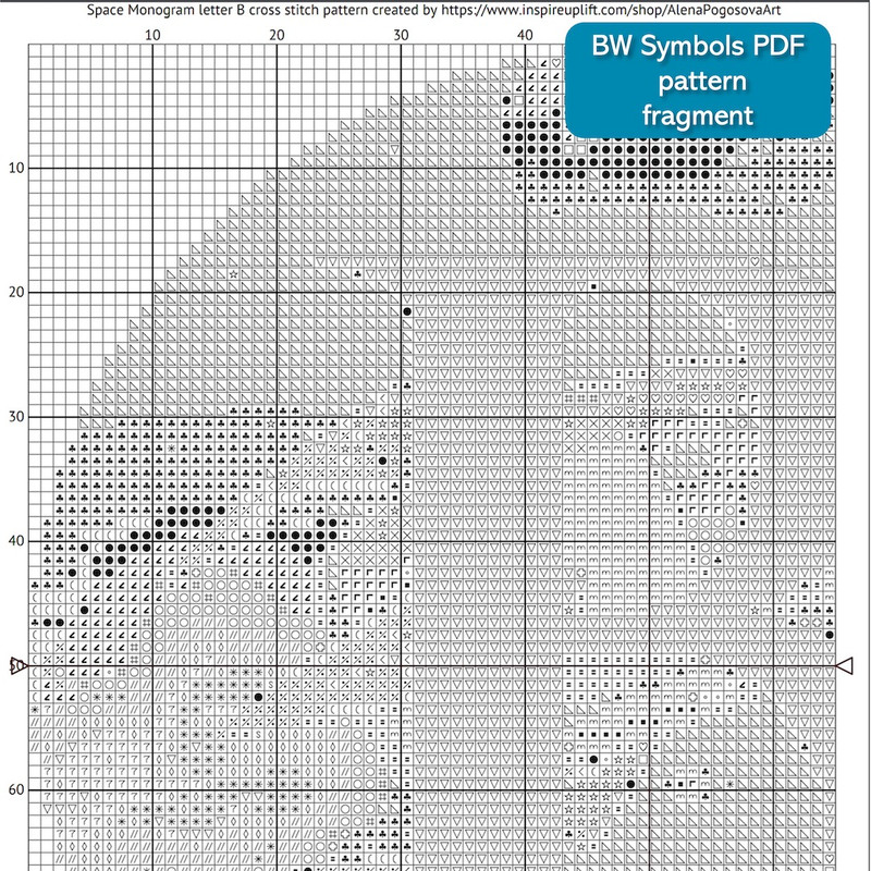 2 Letter B Space galaxy Monogram bright color modern style cross stitch digital pattern for home decor and gift.jpg
