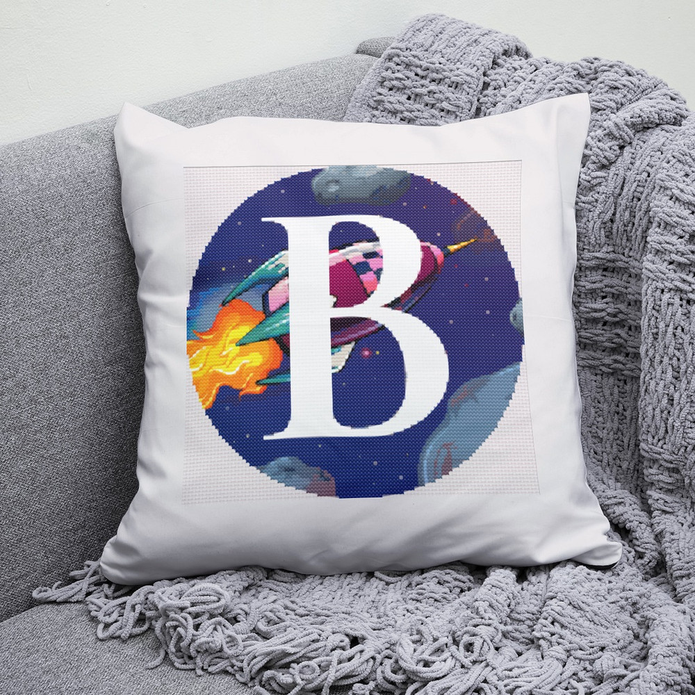 4 Letter B Space galaxy Monogram bright color modern style cross stitch digital pattern for home decor and gift.jpg