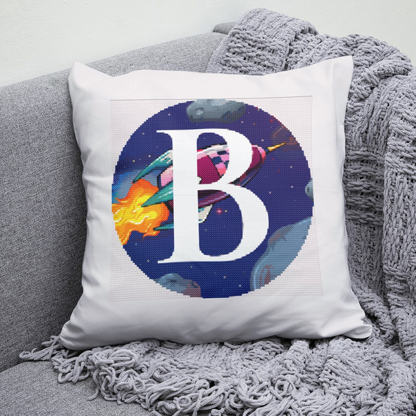 4 Letter B Space galaxy Monogram bright color modern style cross stitch digital pattern for home decor and gift.jpg