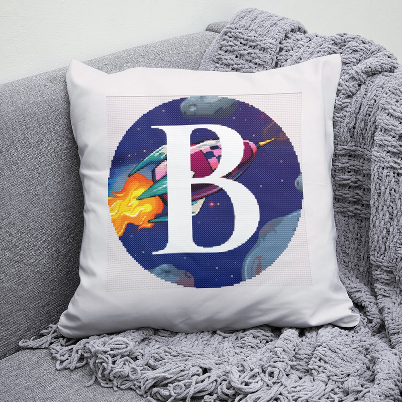 4 Letter B Space galaxy Monogram bright color modern style cross stitch digital pattern for home decor and gift.jpg