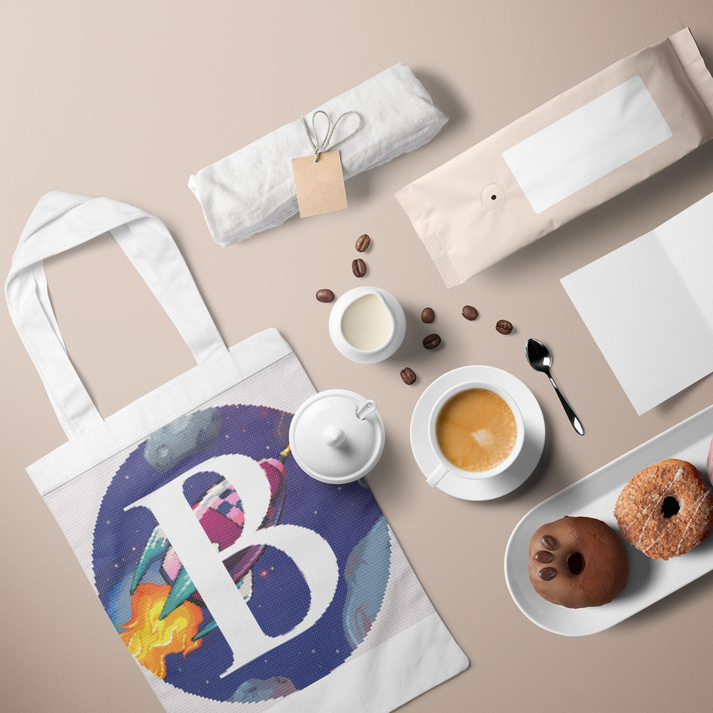 5 Letter B Space galaxy Monogram bright color modern style cross stitch digital pattern for home decor and gift.jpg