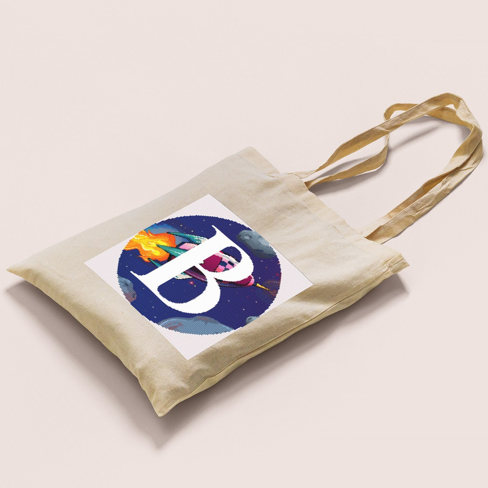 10 Letter B Space galaxy Monogram bright color modern style cross stitch digital pattern for home decor and gift.jpg