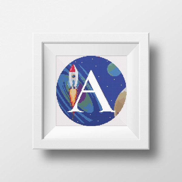 1 Letter A Space galaxy Monogram bright color modern style cross stitch digital pattern for home decor and gift.jpg