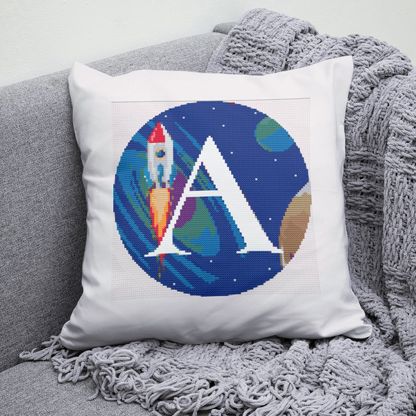 4 Letter A Space galaxy Monogram bright color modern style cross stitch digital pattern for home decor and gift.jpg