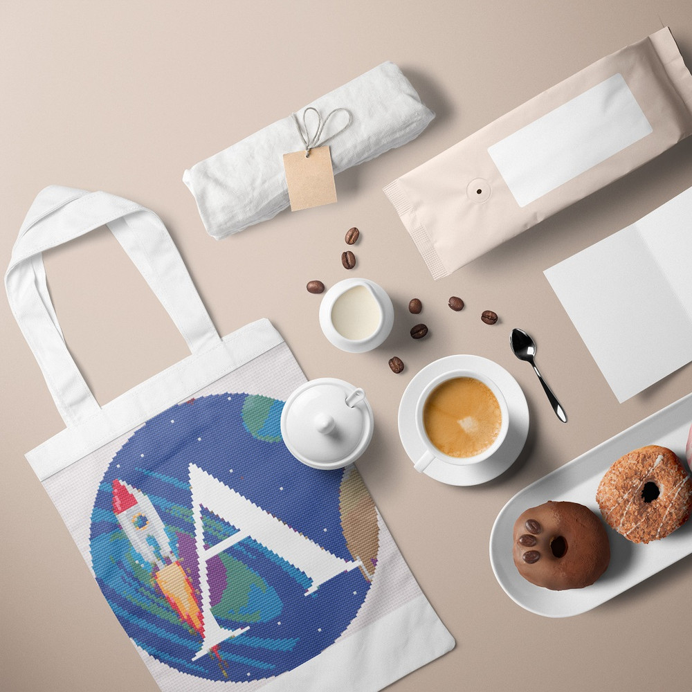 5 Letter A Space galaxy Monogram bright color modern style cross stitch digital pattern for home decor and gift.jpg