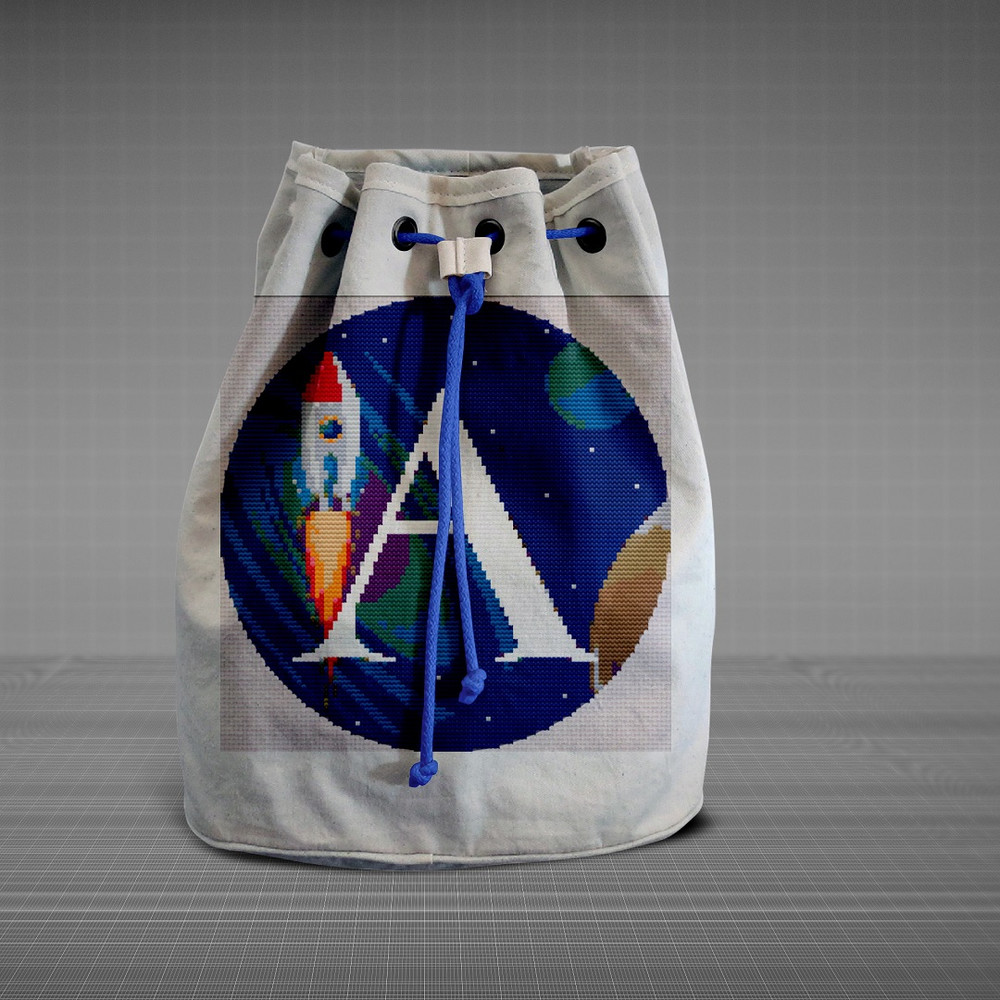 6 Letter A Space galaxy Monogram bright color modern style cross stitch digital pattern for home decor and gift.jpg