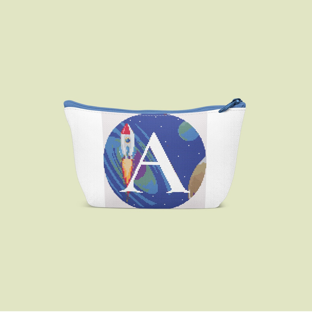 7 Letter A Space galaxy Monogram bright color modern style cross stitch digital pattern for home decor and gift.jpg