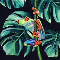Frog Original Painting, Frog Original Wall Art, Frog Original Wall Decor, Frog Painting, Tropical Frog Painting