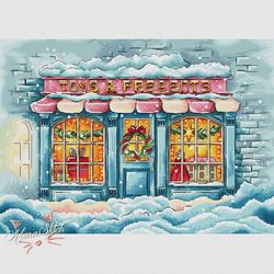 Christmas shop. Cross stitch pattern pdf & css