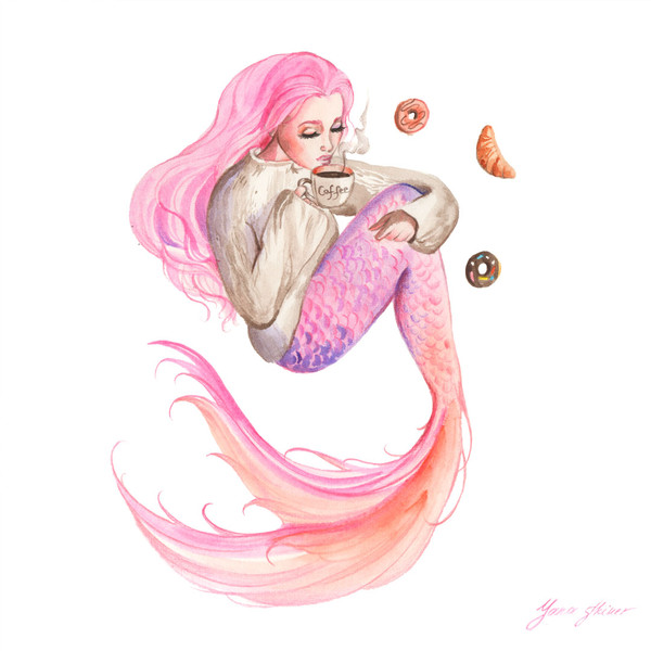 mermaid-painting-mermaid-original-art-mermaid-watercolor-love-coffee-artwork-kitchen-wall-art-1.jpg