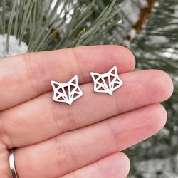 Origami fox head stud earrings, Stainless steel jewelry, Origami style