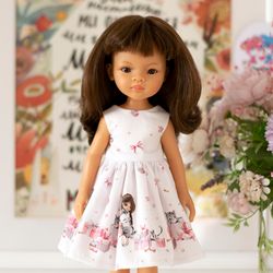 White cotton dress for 13 inch dolls Paola Reina Las Amigas, Siblies Ruby Red, Little Darling, doll outfit for Christmas