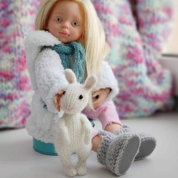 White bunny knitting pattern 6 toy for doll