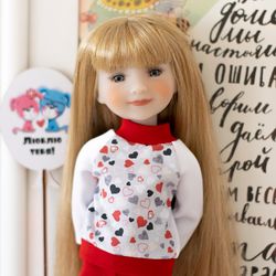 Heart sweatshirt for Ruby Red Fashion Friends doll 14.5 inches, RRFF doll Valentine's Day outfit, Wellie Wishers clothes