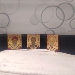 Set of travel size icon | Saint Charalampus | Saint Spyridon | Saint Nicholas the Wonderworker | Hand painted mini icon