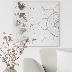 spiritual wall art white mandala silver zen art meditation yoga decor flower art