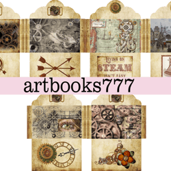 steampunk envelope, scrapbooking, ephemera, junk journal, digital paper