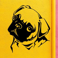 Pug Sticker, Cute Pug, Dog, Wall Sticker Vinyl Decal Mural Art Decor