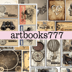 steampunk cards-1, ephemera, scrapbooking, junk journal, digital paper, animals, tag