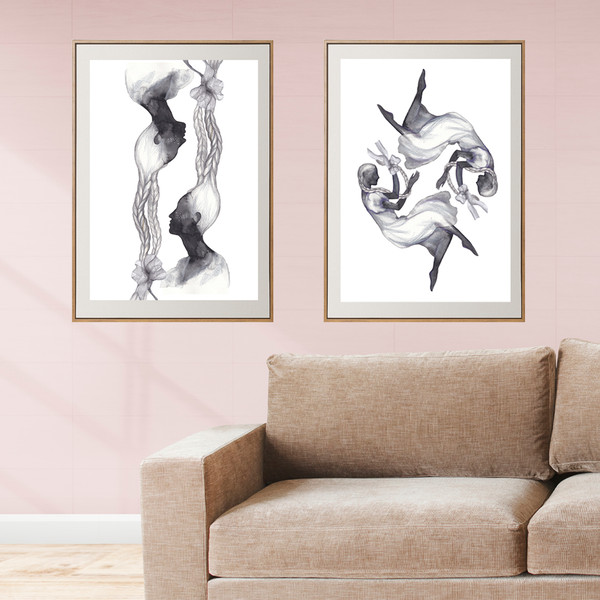 digital-illustrations-for-printing-poster-postcards-fabric-paper-black-and-white-graphics-girls-design-home-decor