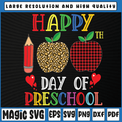 happy 100th day of preschool png, leopard red plaid teacher kids png, 100th day of school, digital download