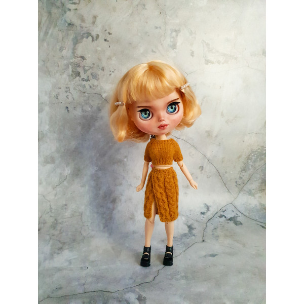 Blythe pattern knitting of set clothes short crop top and a wrap skirt, neo Blythe clothes pattern, Pattern for Blythe
