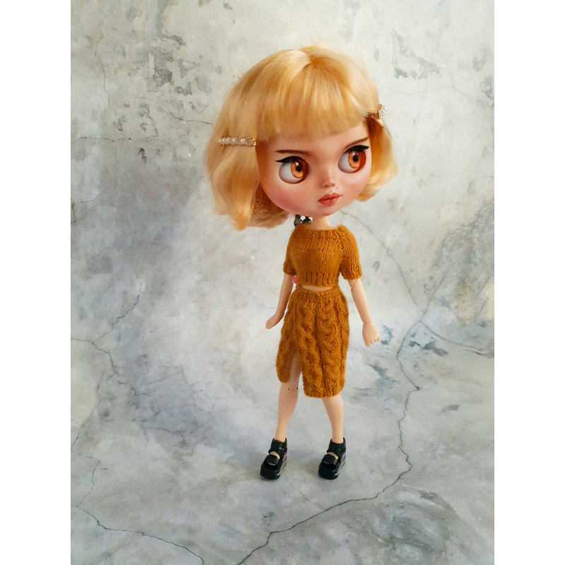 Blythe pattern knitting of set clothes short crop top and a wrap skirt, neo Blythe clothes pattern, Pattern for Blythe
