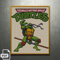 donatello cross stitch pattern, teenage mutant ninja turtles cross stitch, digital pdf