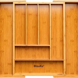 BlauKe Expandable Bamboo Drawer Organizer with 6-8 Compartments