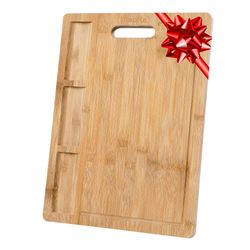 BlauKe Extra Large Bamboo Cutting Board - 17x12.5" Wood Cutting Board, Serving Tray with Juice Groove and 3 Compartments