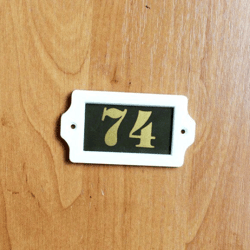 Rectangular plastic door number sign 74 address plate vintage