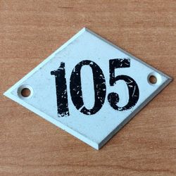 Rhomb address flat door number plate 105  - vintage apartment number sign