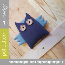 Owl sewing pattern PDF digital tutorial in English, stuffed animal sewing diy