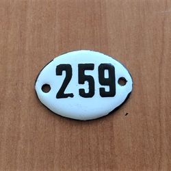 small enamel metal number sign 259 vintage address door plate