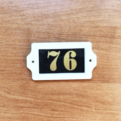 Retro apartment door number sign 76 plastic address plate vintage