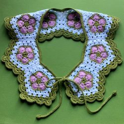 Crochet collar Malaysian Flowers with ties