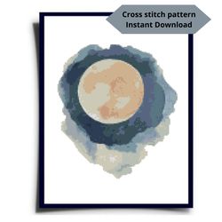Moon cross stitch pattern, Full Moon cross stitch pattern, Watercolor embroidery, Instant download, Digital PDF