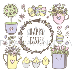 floral easter clip art collection vector illustration set